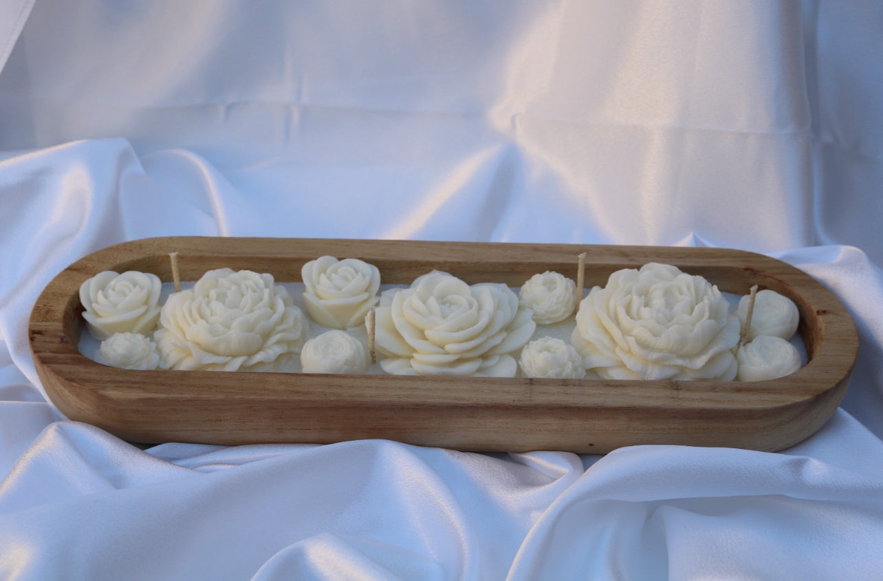 Floral Wood Tray Candle
